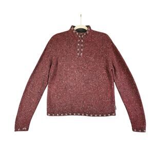 Woolrich Womens Quarter Zip Pullover Wool Blend Sweater Size Medium Ruby Red